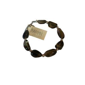 New Baroni Gray Glass Bead and Pearl Spacer 8" Bracelet